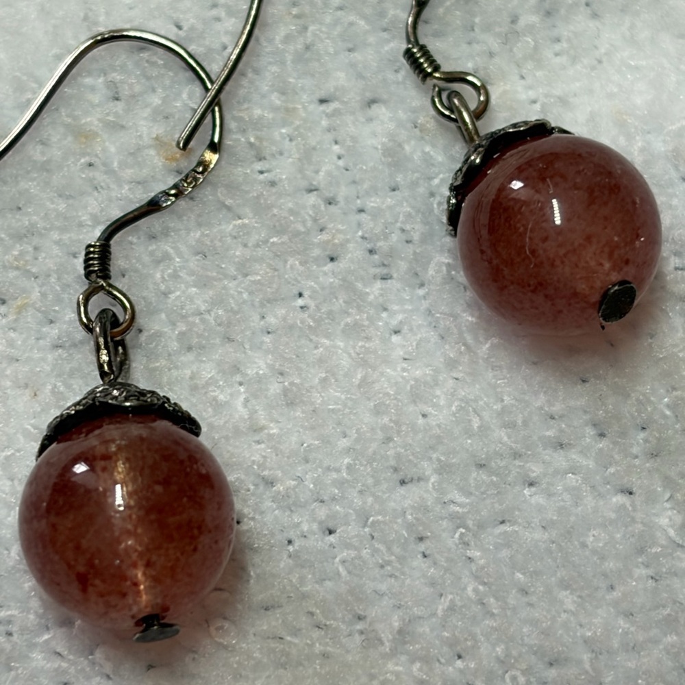 Strawberry Quartz Earrings-Sterling Siler